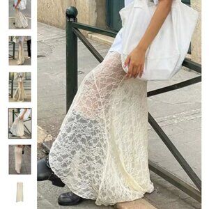 Beige see through lace maxi skirt Y2K